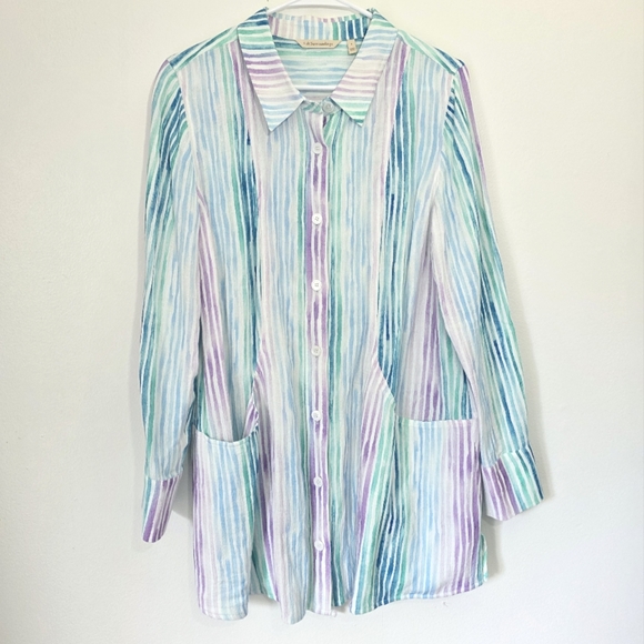 Soft Surroundings Multicolor Striped Shirt Deep Pockets - Picture 1 of 6